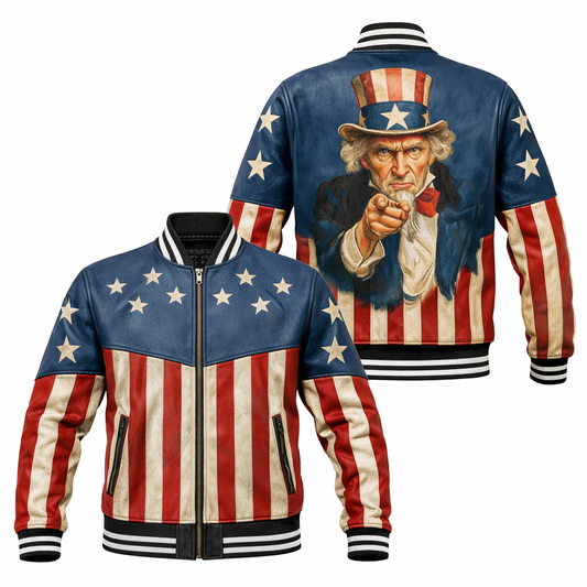 LIMITED EDITION - NEW CUSTOMIZED | VINTAGE UNCLE SAM USA FLAG VARSITY JACKET