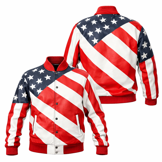 LIMITED EDITION - NEW CUSTOMIZED | ALL-OVER STARS AND STRIPES USA FLAG VARSITY JACKET
